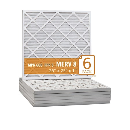 Purolator 25x25x1 Pleated Air Filter, MERV 8, 6 PK 25x25x1x1 KP (6 Pack)